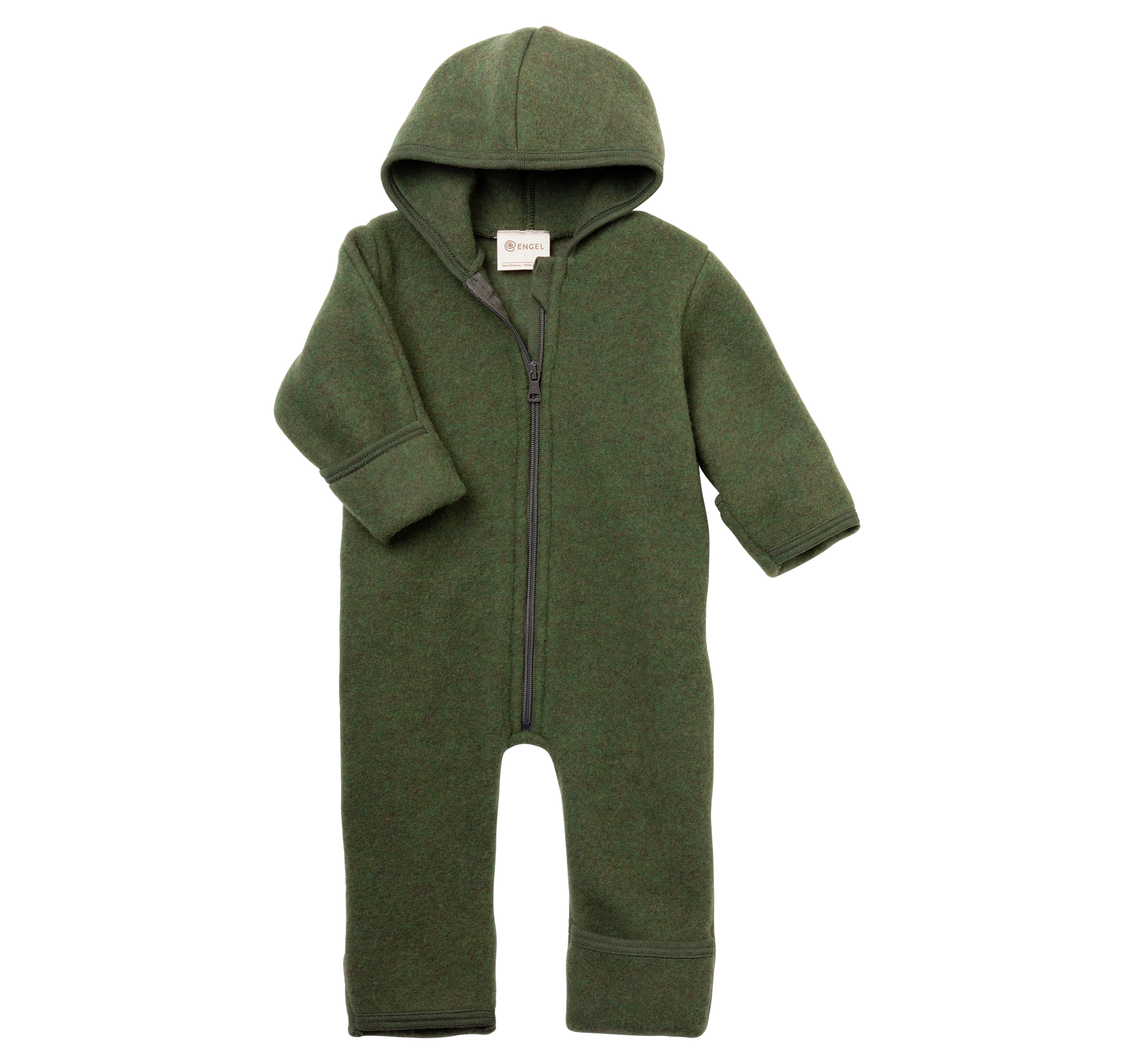 Engel Wollfleece Zip-Overall mit Kapuze | Schilf Melange
