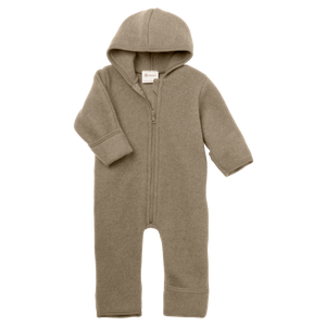 Engel Wollfleece Zip-Overall mit Kapuze | Walnuss Melange