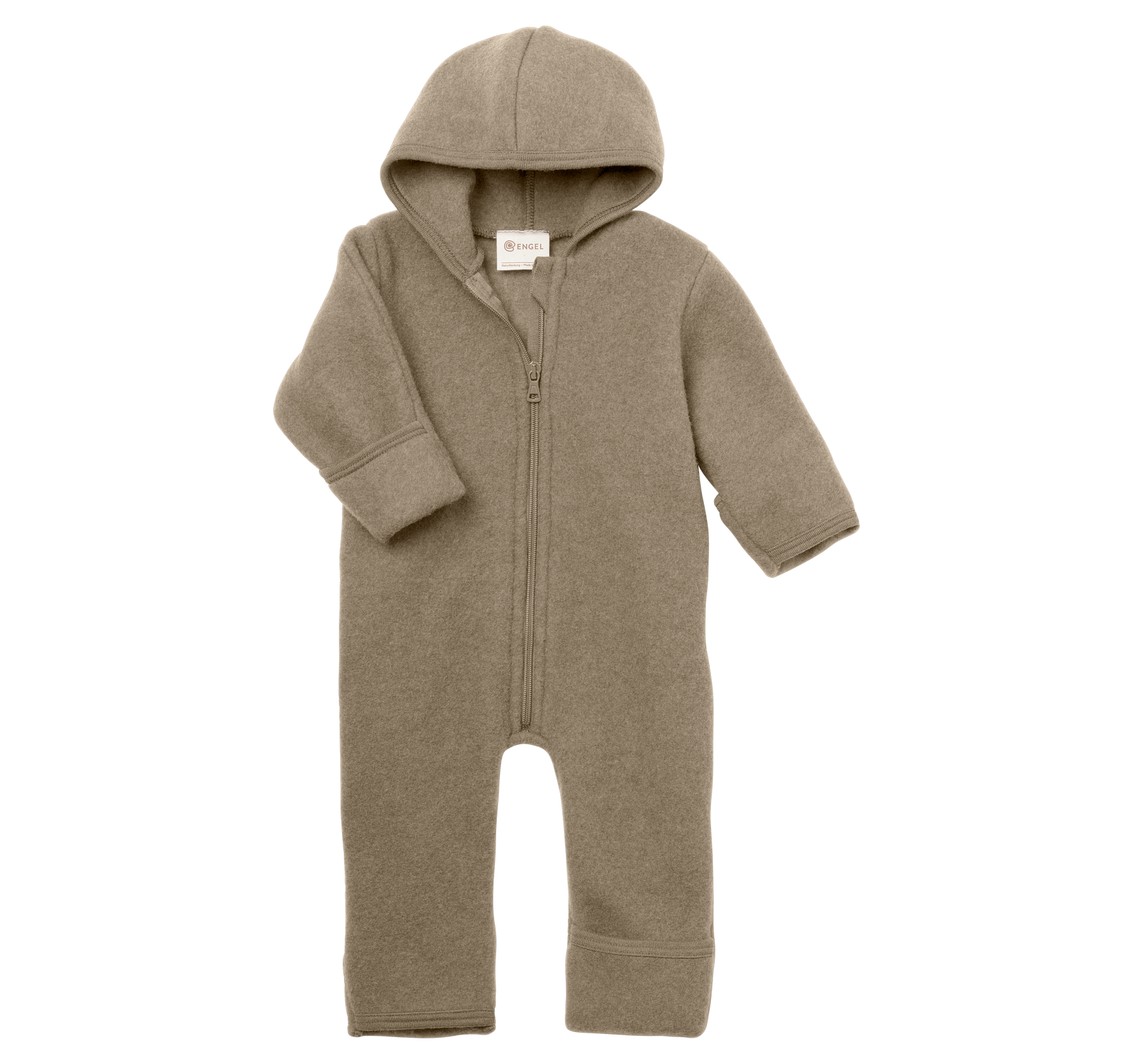 Engel Wollfleece Zip-Overall mit Kapuze | Walnuss Melange