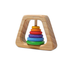 Holzrassel mit farbigen Ringen zum spielen und beissen für Kleinkinder