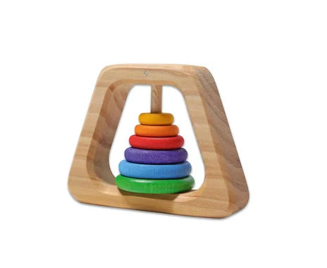 Holzrassel mit farbigen Ringen zum spielen und beissen für Kleinkinder