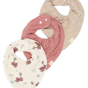 Fabelab Bandana-Lätzchen 3er-Pack Air Plane in Ash Rose