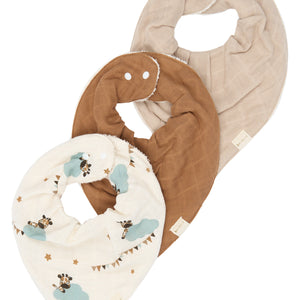 Fabelab Bandana-Lätzchen 3er-Pack Giraffe On The Air | Oxford Tan
