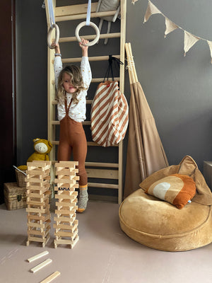 Anneaux de gymnastique FitWood Mini Gris - Sangles noires