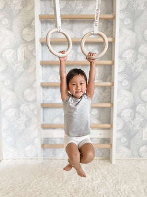 FitWood Anneaux de gymnastique Mini gris - Bandes blanches