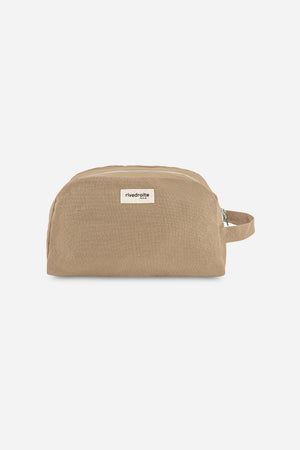 „Rive Droite Hermel Kosmetiktasche in Beige Sand – große Reise-Etui aus recycelter Baumwolle mit seitlichem Tragegriff“