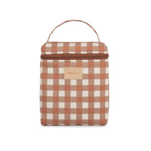 Nobodinoz Kühltasche „Hyde Park“ – Design Terracotta Checks, karierte Kühltasche mit Tragegriff, aus Bio-Baumwolle & wasserabweisendem Innenfutter
