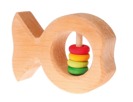 Babyrassel in Form eines Fischs mit farbigen Ringen