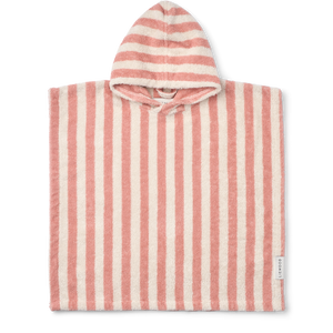 Liewood Poncho „Koi Terry“ Coral Blush Creme De La Creme Stripe, Badeponcho aus GOTS Bio-Baumwolle, weicher Frottee