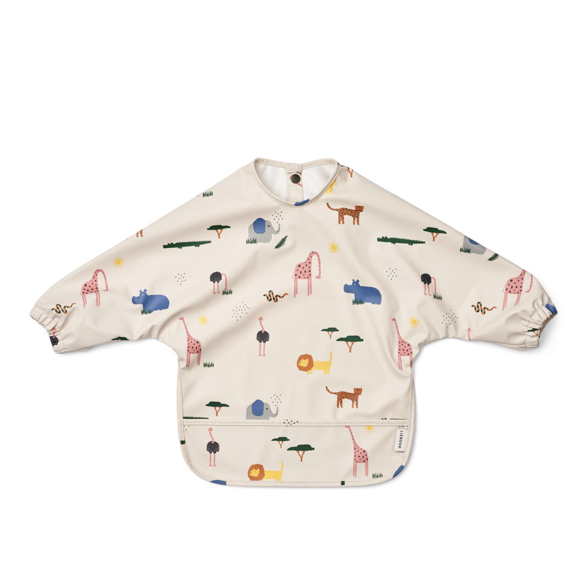 Liewood Lätzchen "Merle" im Safari Sandy Mix – wasserfestes Lätzchen mit Tiermotiven und Auffangtasche, 2er-Pack für Babys und Kleinkinder.