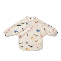 Liewood Lätzchen "Merle" im Safari Sandy Mix – wasserfestes Lätzchen mit Tiermotiven und Auffangtasche, 2er-Pack für Babys und Kleinkinder.