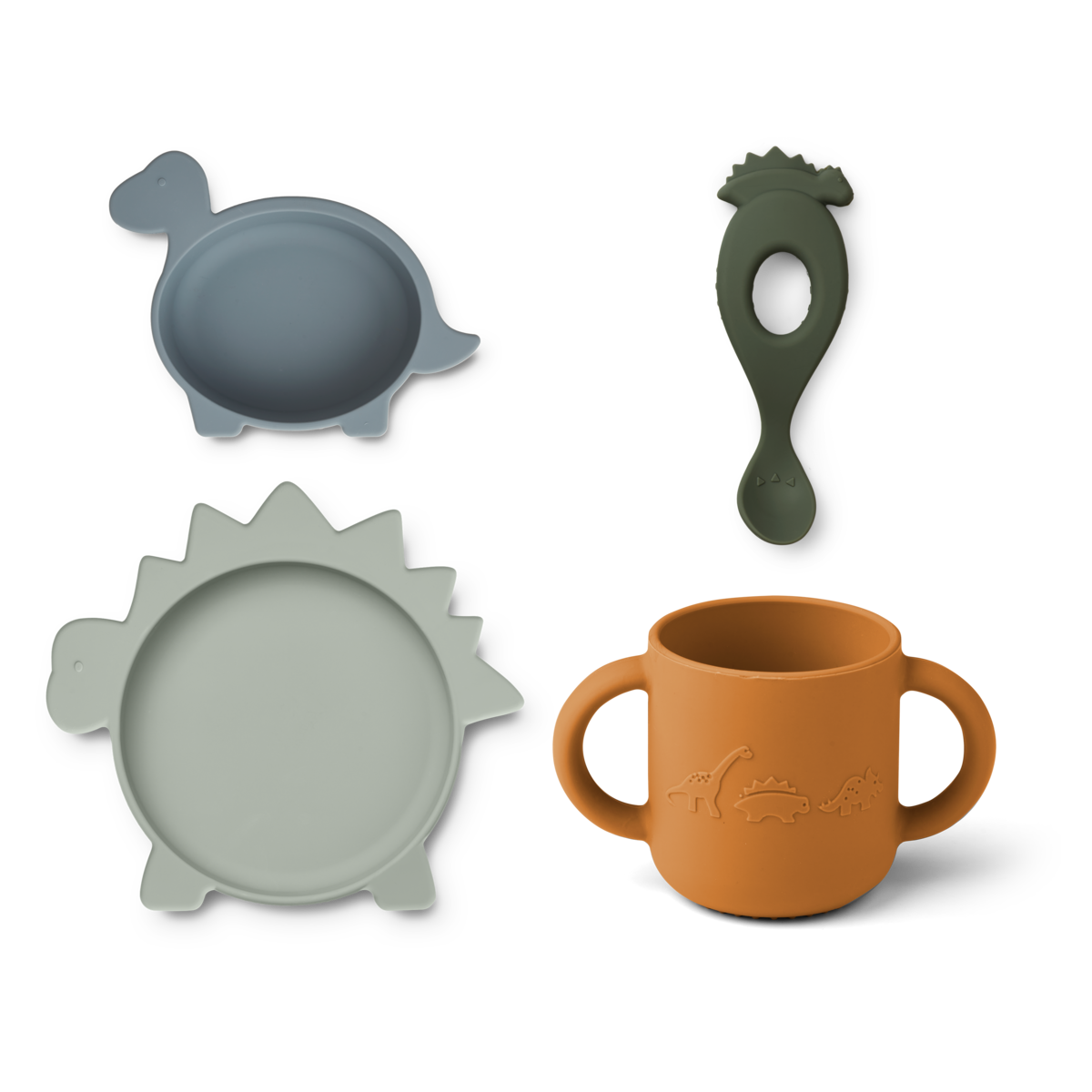 Liewood Kindergeschirrset "Vivi" im Safari Sandy Mix – 4-teiliges Set aus Silikon mit Tiermotiven, ideal für Babys und Kleinkinder.