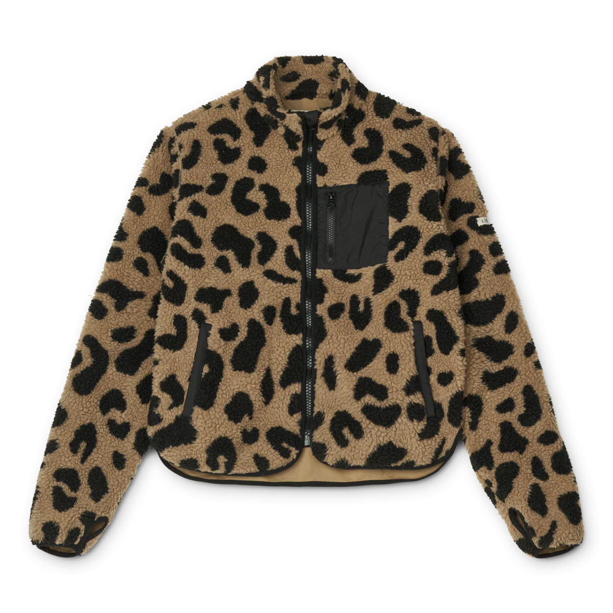 LIEWOOD Fleecejacke "Nelson Adult Pile" für Erwachsene in Oat Mix mit Mega Leo Muster – weiche, kuschelige Jacke aus recyceltem Polyester mit Reißverschluss und hohem Kragen