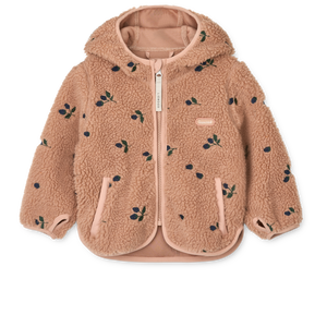 Liewood Kinderjacke Mara Pile in Beere mit zarter Pale Tuscany Stickerei – kuschelige Fleecejacke für kühle Tage.