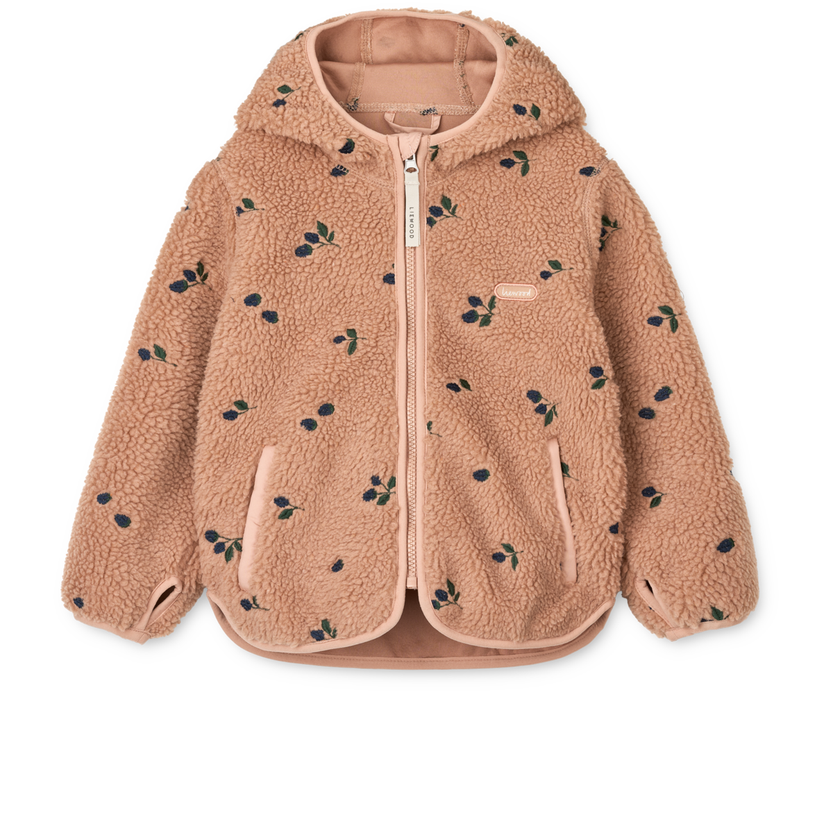 Liewood Kinderjacke Mara Pile in Beere mit zarter Pale Tuscany Stickerei – kuschelige Fleecejacke für kühle Tage.
