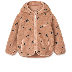 Liewood Kinderjacke Mara Pile in Beere mit zarter Pale Tuscany Stickerei – kuschelige Fleecejacke für kühle Tage.