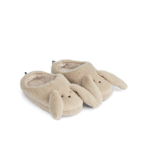 „Liewood Plüsch Hausschuhe Aviaja Rabbit Slippers in Mist – Vorderansicht mit Kaninchen-Design“