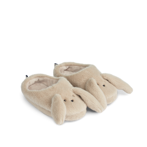 „Liewood Plüsch Hausschuhe Aviaja Rabbit Slippers in Mist – Vorderansicht mit Kaninchen-Design“