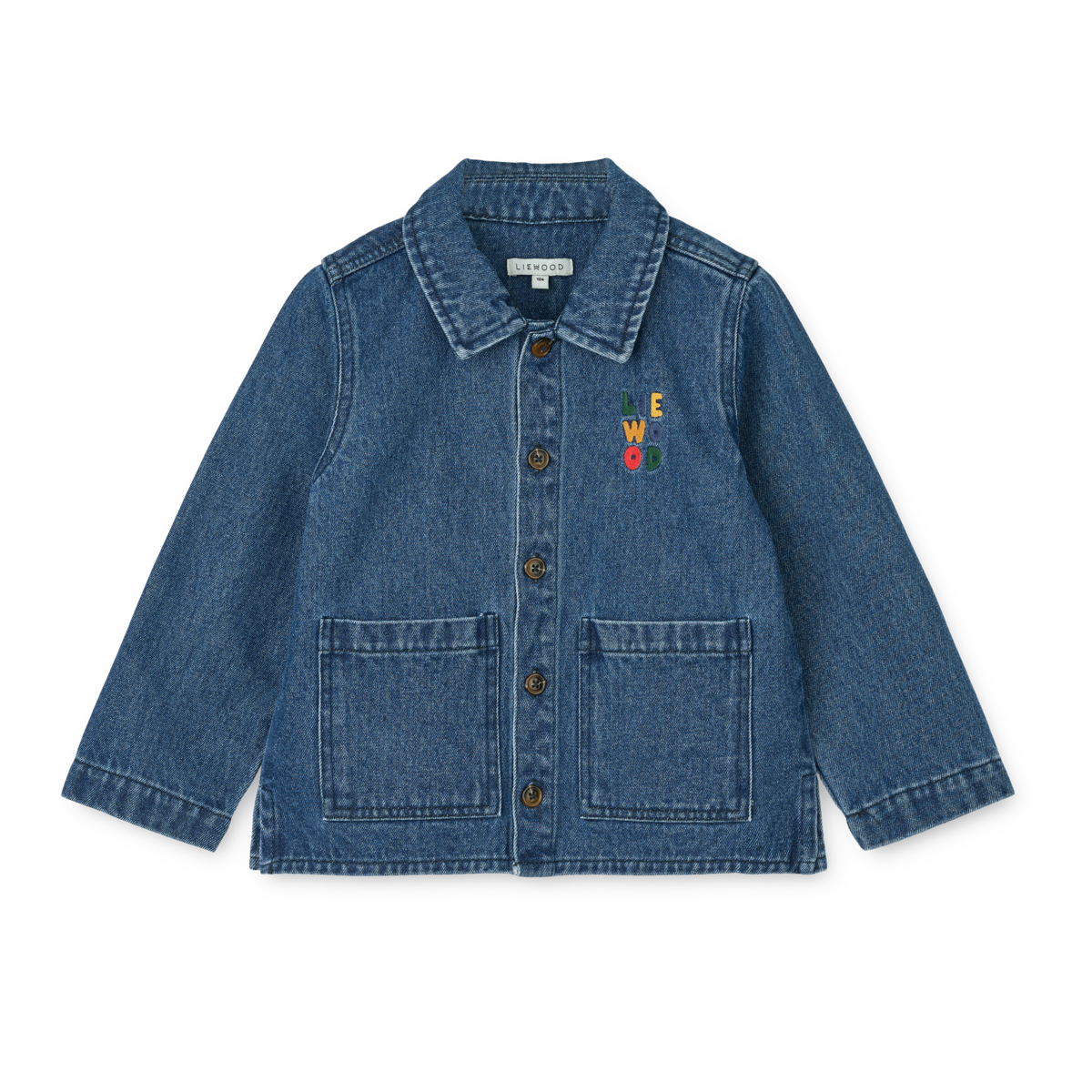 „KINSLEY Denim-Hemdjacke in Medium Blue Denim mit klassischem Button-Down-Kragen und Fronttaschen“
