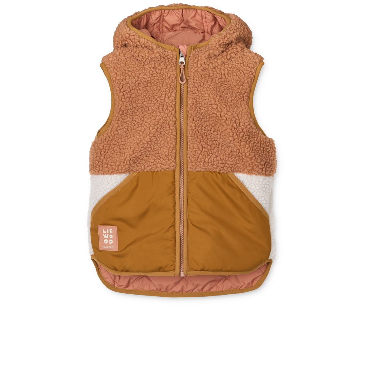 Liewood Thermo-Wendeweste "Diana" für Kinder in Rosa-Braun (Tuscany Rose Mix), wendbar mit gestepptem Design – ideal für Herbst und Frühling.