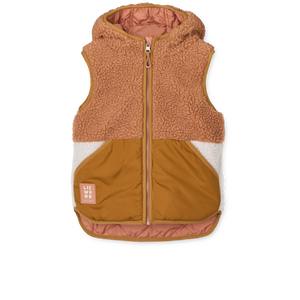 Liewood Thermo-Wendeweste "Diana" für Kinder in Rosa-Braun (Tuscany Rose Mix), wendbar mit gestepptem Design – ideal für Herbst und Frühling.