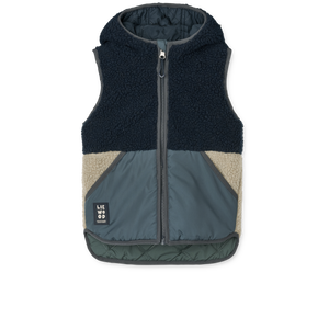 Liewood Thermo-Wendeweste "Diana" für Kinder Blau Beige (Whale Blue Mix), wendbar mit gestepptem Design – ideal für Herbst und Frühling.