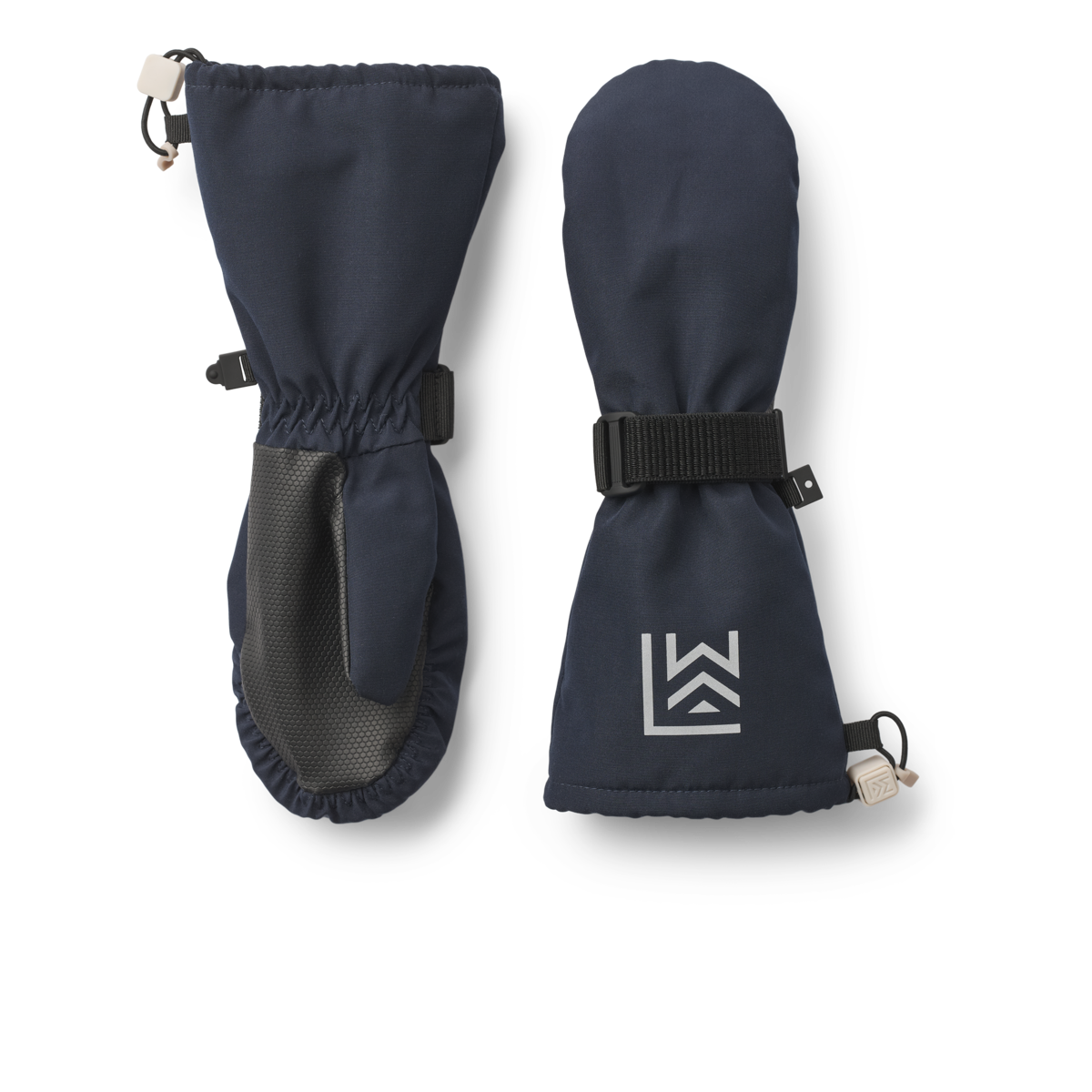 Warme blaue Kinderhandschuhe „Fallon“ von Liewood mit Fleecefutter, Gummizug und verstärkter Handfläche