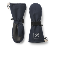 Warme blaue Kinderhandschuhe „Fallon“ von Liewood mit Fleecefutter, Gummizug und verstärkter Handfläche