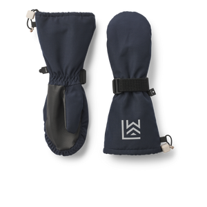 Warme blaue Kinderhandschuhe „Fallon“ von Liewood mit Fleecefutter, Gummizug und verstärkter Handfläche