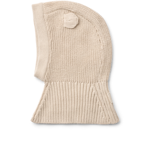 Liewood Balaclava "Hanibal" in der Farbe Sandy – warme Sturmkappe für Kinder aus Wolle und Bio-Baumwolle mit Gesichtsausschnitt.