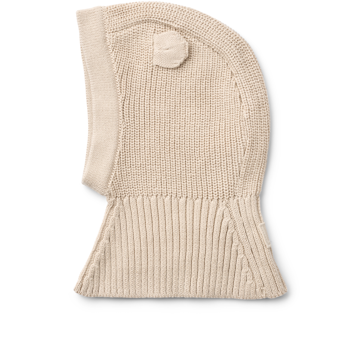 Liewood Balaclava "Hanibal" in der Farbe Sandy – warme Sturmkappe für Kinder aus Wolle und Bio-Baumwolle mit Gesichtsausschnitt.