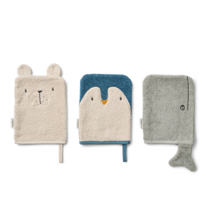 Liewood Waschlappen Sylvester Set – Tiermotive in Arctic Sea und Ocean View, aus weichem Bio-Frottee für Babys und Kleinkinder
