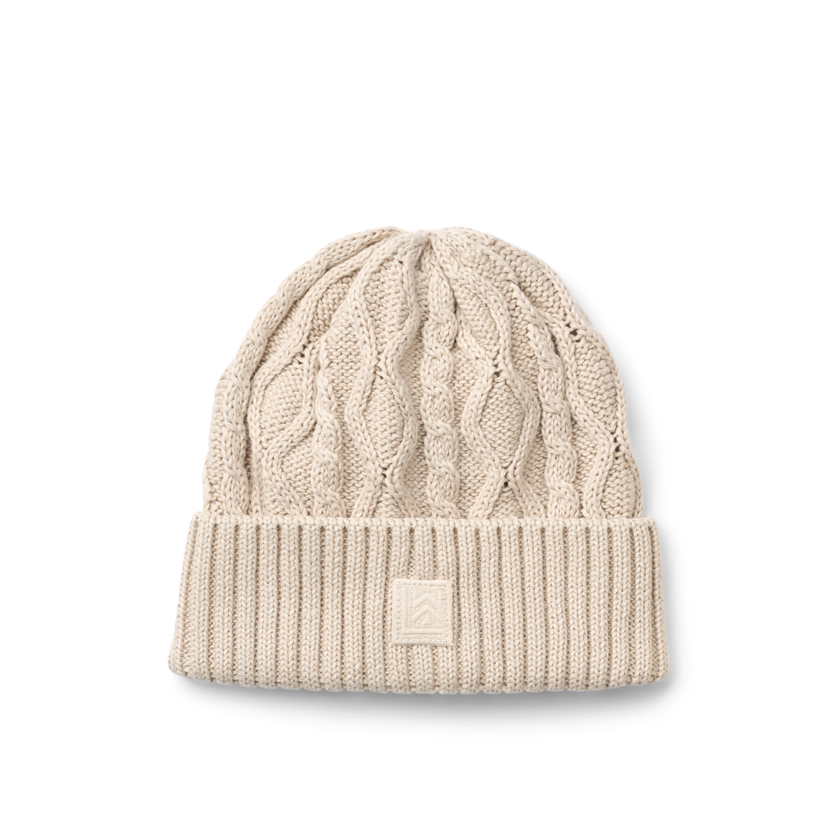 Liewood Strickmütze Ezra für Kinder aus Bio-Baumwolle im Zopfmuster, Farbe Sandy – warm und stilvoll