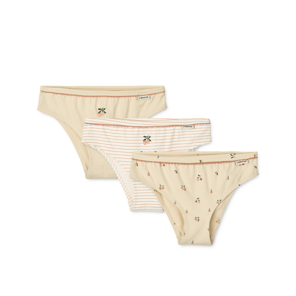 "Liewood Aylin Slips im 3er-Pack – Vorderansicht der Kinderunterwäsche in sanften Farben"
