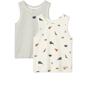 „Liewood Tank-Top 2er-Pack ‚Faris‘ – Mini Dinosaurs Creme & Stripe Mix aus 100 % Bio-Baumwolle für Kinder“