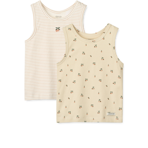 „Liewood Tank-Top 2er-Pack ‚Faris‘ mit Mini Peach Print in Sea Shell & Streifen – Bio-Baumwolle, ärmellos & sommerlich für Kinder“