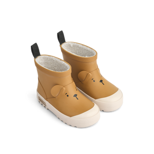 Liewood Kinder-Regenstiefel Jesse in Golden Caramel mit Bärengesicht
