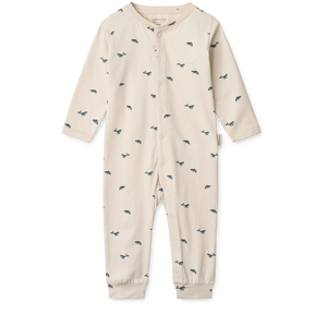 Liewood Jumpsuit Birk in Sandy mit Mini-Whale-Print – weicher Einteiler aus Bio-Baumwolle für Babys