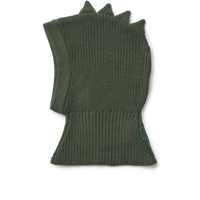 Liewood Balaclava "Hanibal" Dino in Hunter Green – warme Kinder-Sturmkappe mit Dino-Stacheln aus Wolle und Bio-Baumwolle.