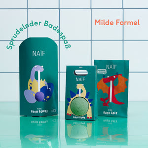 Naïf Kids Bath Bomb – gruene, sprudelnde Badebombe fuer Kinder in 100-g-Format, vegan und sanft zur Haut.