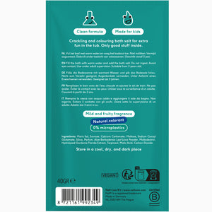 Naïf Kids Bath Salt – knisterndes, farbiges Badesalz fuer Kinder in 40-g-Beutel, vegan und sanft zur empfindlichen Haut.