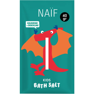 Naïf Kids Bath Salt – knisterndes, farbiges Badesalz fuer Kinder in 40-g-Beutel, vegan und sanft zur empfindlichen Haut.