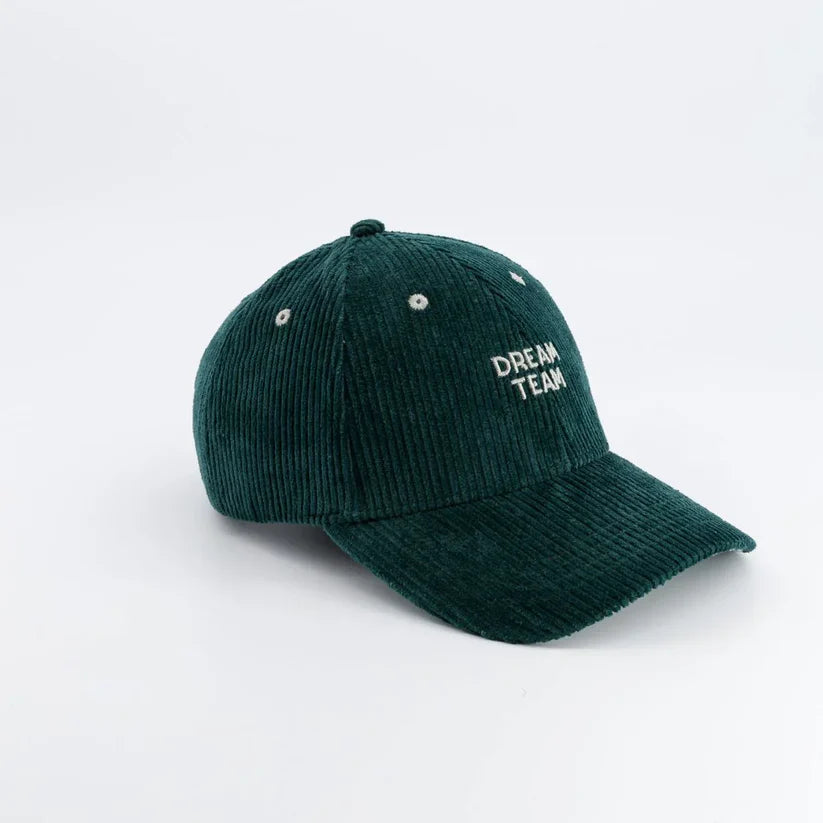 Cord-Cap in Teal Green mit hellgrüner Dream Team Stickerei, verstellbarer Passform und verstärkter Front.