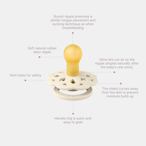 BIBS Boheme 2er Pack 6–12 Monate Blossom/Dusky Lilac – rundes Latex-Saugteil mit sanftem Schild und hautnaher Softness.