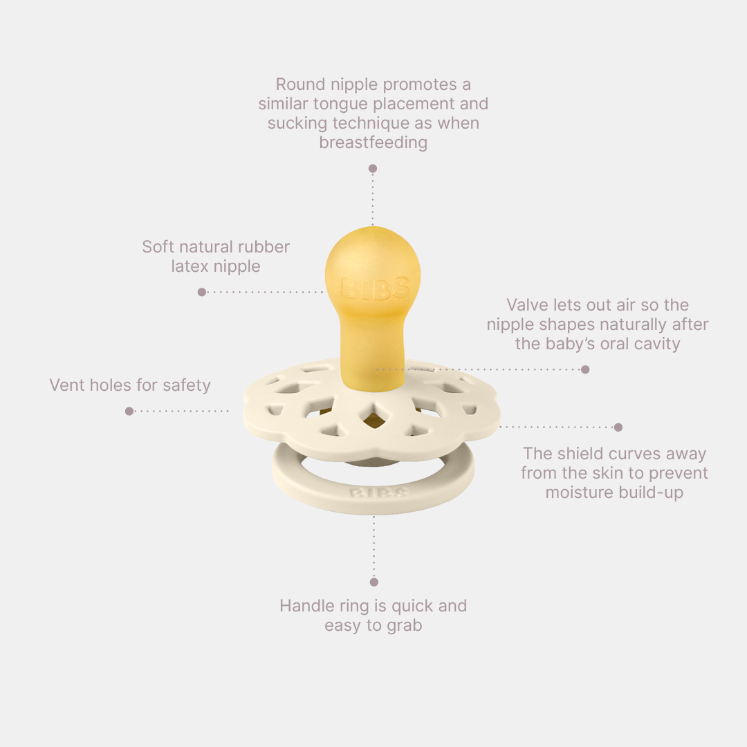 Vivosan BIBS Boheme 2er Pack 6–12 Monate Vanilla/Dark Oak – rundes Latex-Saugteil mit sanftem Schild und hautnaher Softness.