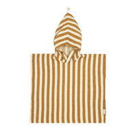 Nobodinoz Musselin-Poncho „Portofino“ – gestreift in Honey Stripe, mit Kapuze, aus weichem Bio-Musselin für Kinder