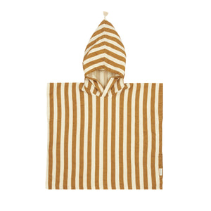 Nobodinoz Musselin-Poncho „Portofino“ – gestreift in Honey Stripe, mit Kapuze, aus weichem Bio-Musselin für Kinder
