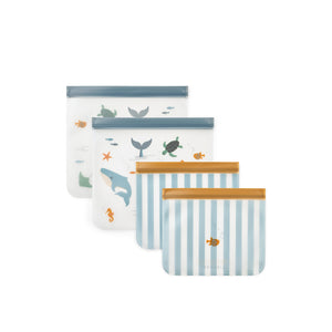 Liewood Rebus Aufbewahrungsbeutel Sea Creature Sandy 4er Set aus lebensmittelechtem PEVA