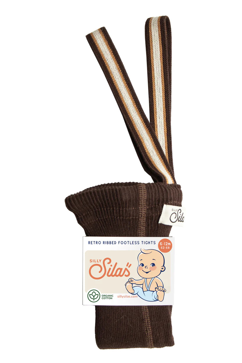 Silly Silas Fusslose Strumpfhose mit Träger  | Chocolate Brown Striped