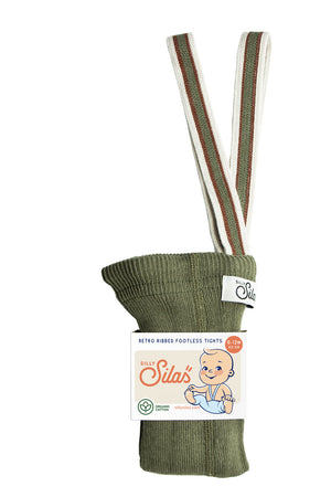 Silly Silas Footless Tights with Suspenders | Olive Striped